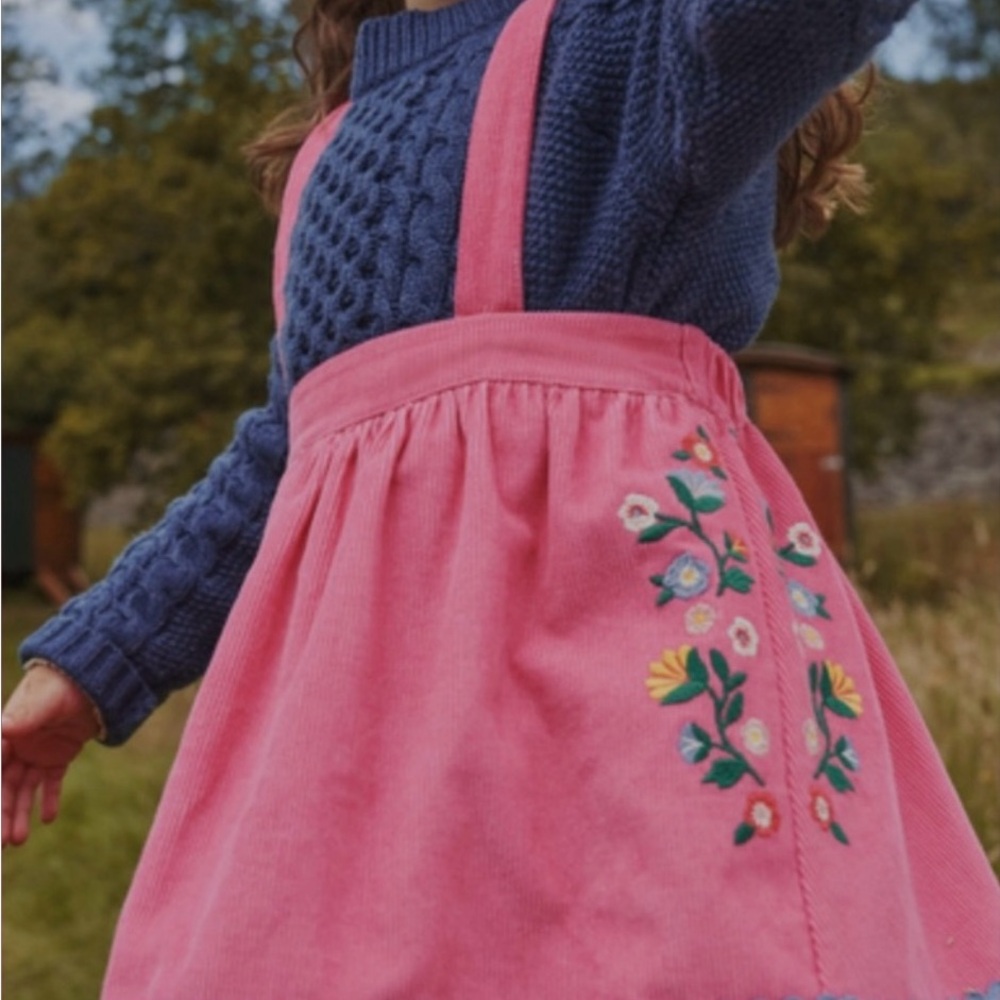 Mini Boden Pink Corduroy Dress with Floral Details